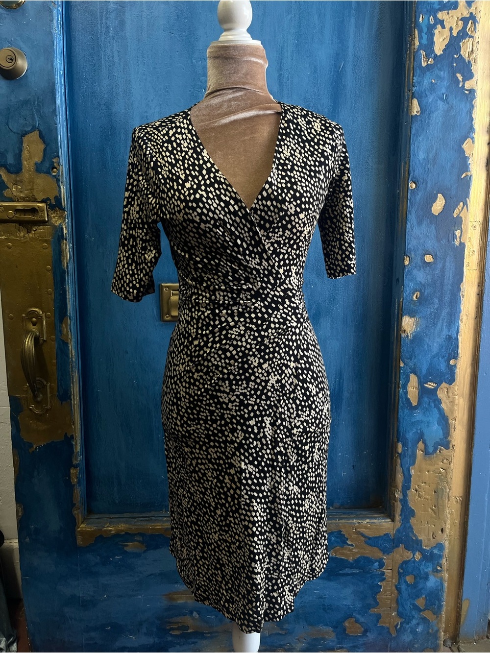 Banana Republic Black and White Printed Midi Wrap Dress